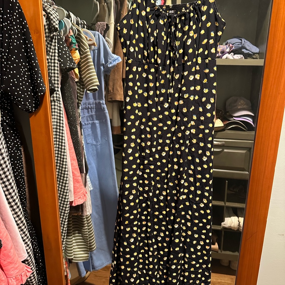 Uniqlo Black Dress with Yellow Floral Pattern